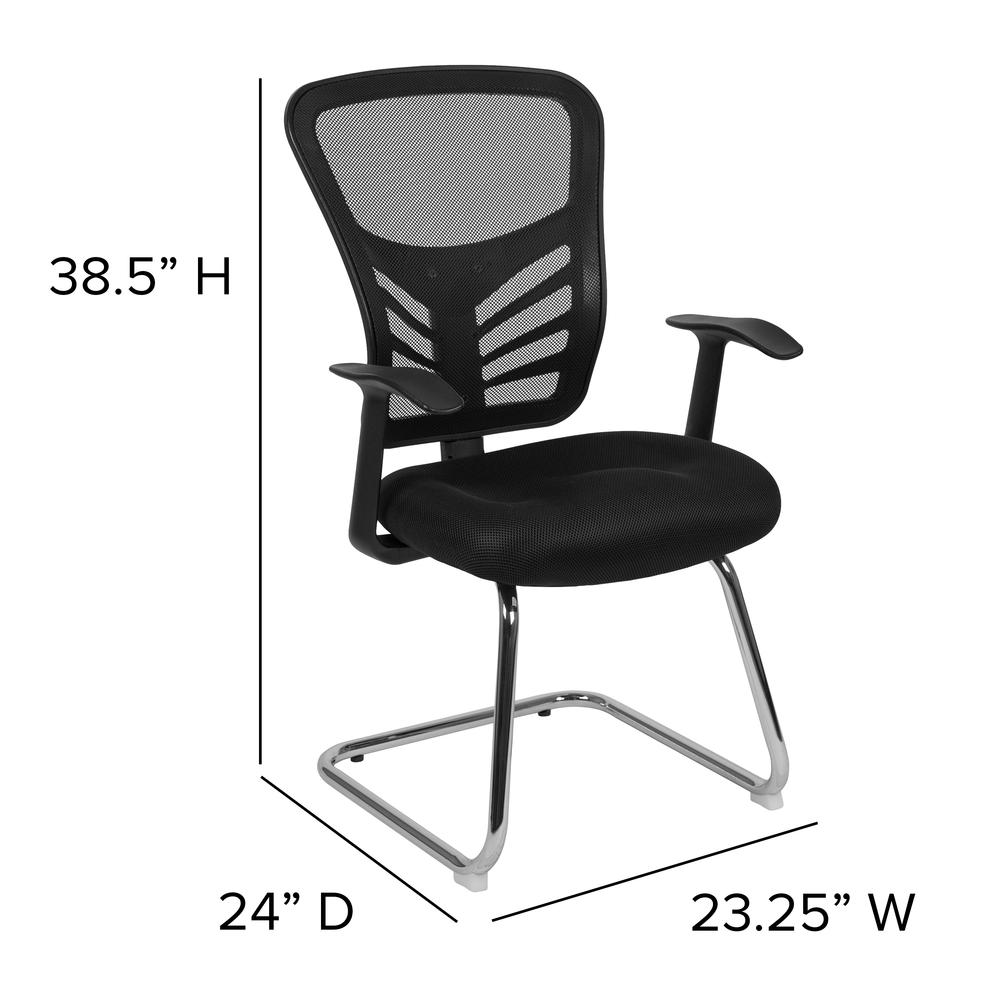 Black Mesh Side Reception Chair with Chrome Sled Base. Picture 2