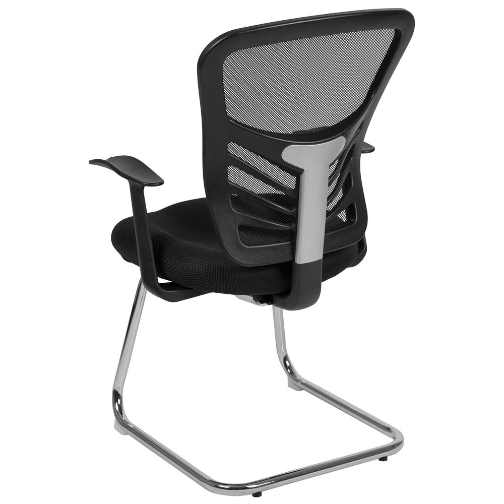 Black Mesh Side Reception Chair with Chrome Sled Base. Picture 4