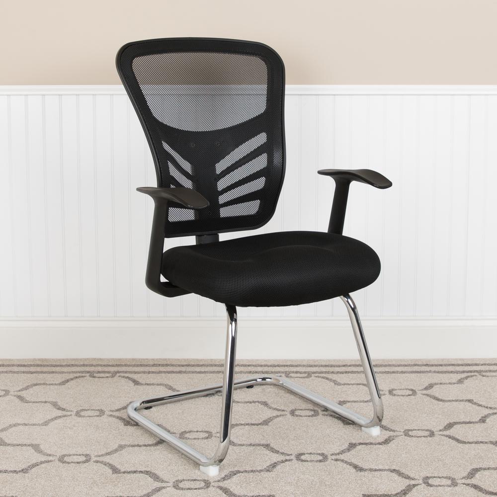 Black Mesh Side Reception Chair with Chrome Sled Base. Picture 11