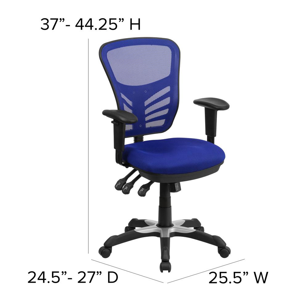Mid-Back Blue Mesh Multifunction Executive Swivel Ergonomic Office Chair with Adjustable Arms. Picture 2