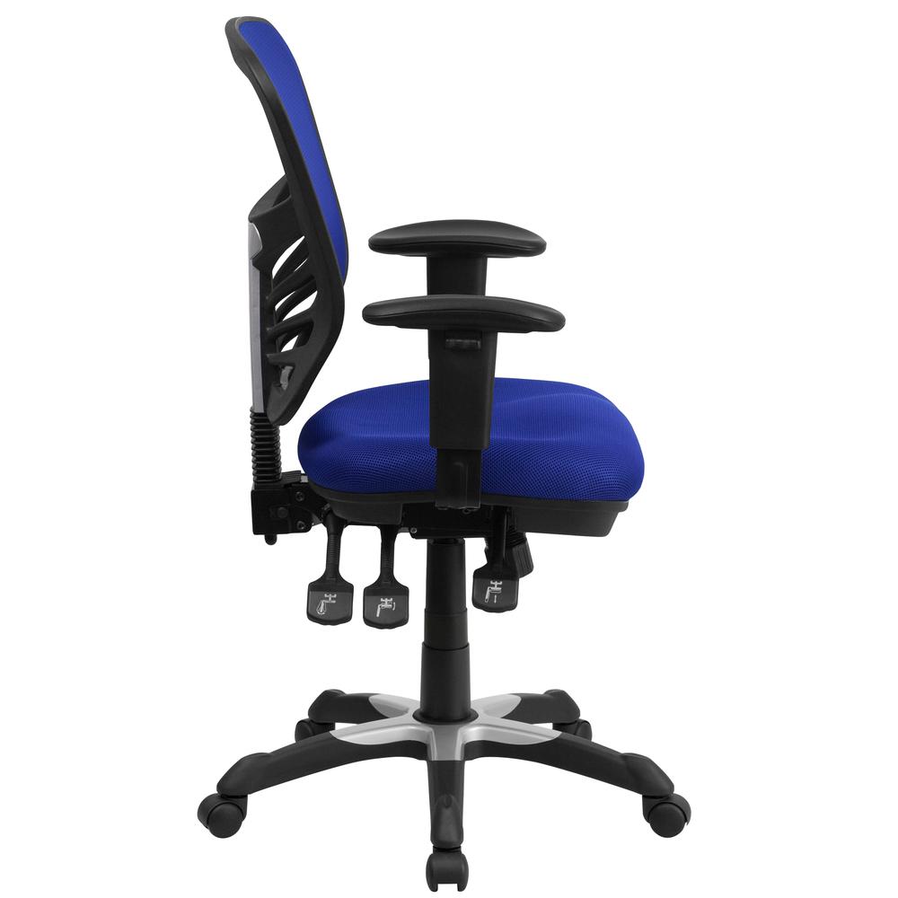 Mid-Back Blue Mesh Multifunction Executive Swivel Ergonomic Office Chair with Adjustable Arms. Picture 3