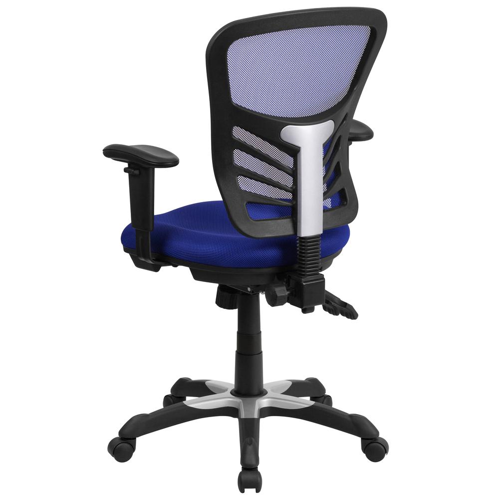 Mid-Back Blue Mesh Multifunction Executive Swivel Ergonomic Office Chair with Adjustable Arms. Picture 4