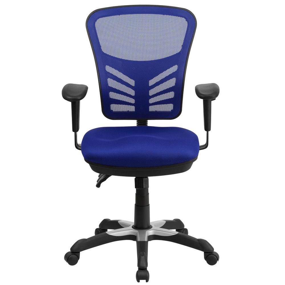 Mid-Back Blue Mesh Multifunction Executive Swivel Ergonomic Office Chair with Adjustable Arms. Picture 5