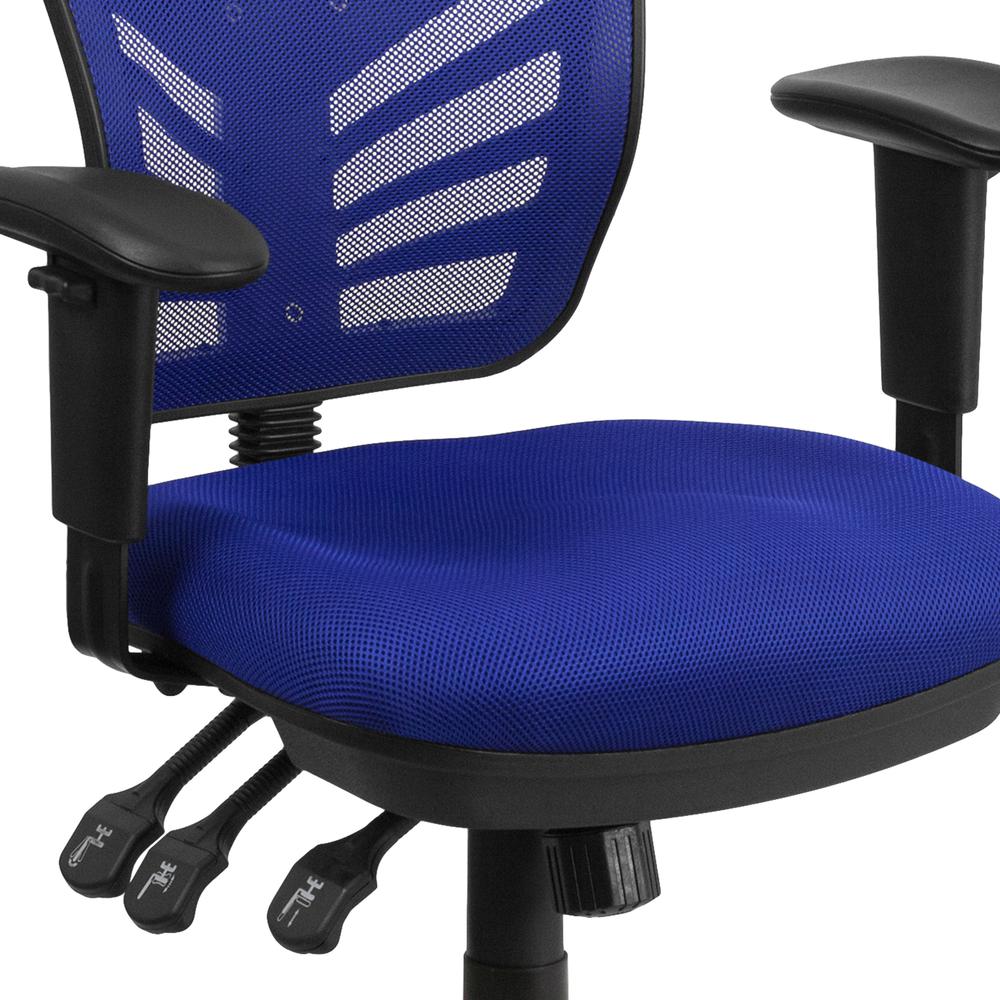 Mid-Back Blue Mesh Multifunction Executive Swivel Ergonomic Office Chair with Adjustable Arms. Picture 7