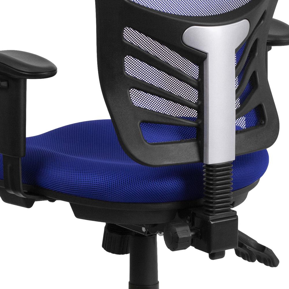 Mid-Back Blue Mesh Multifunction Executive Swivel Ergonomic Office Chair with Adjustable Arms. Picture 8