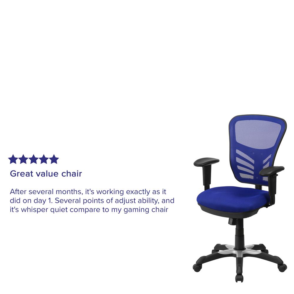 Mid-Back Blue Mesh Multifunction Executive Swivel Ergonomic Office Chair with Adjustable Arms. Picture 10