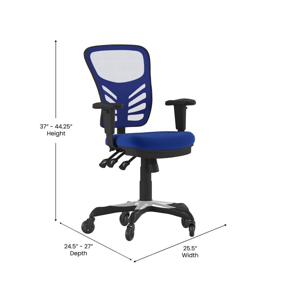 Mid-Back Blue Mesh Multifunction Executive Swivel Office Chair and Roller Wheels. Picture 5