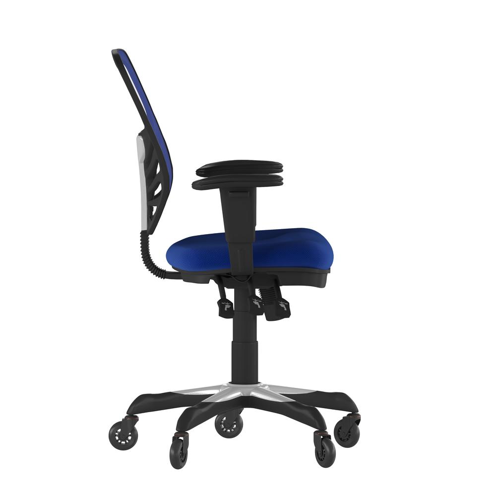 Mid-Back Blue Mesh Multifunction Executive Swivel Office Chair and Roller Wheels. Picture 8