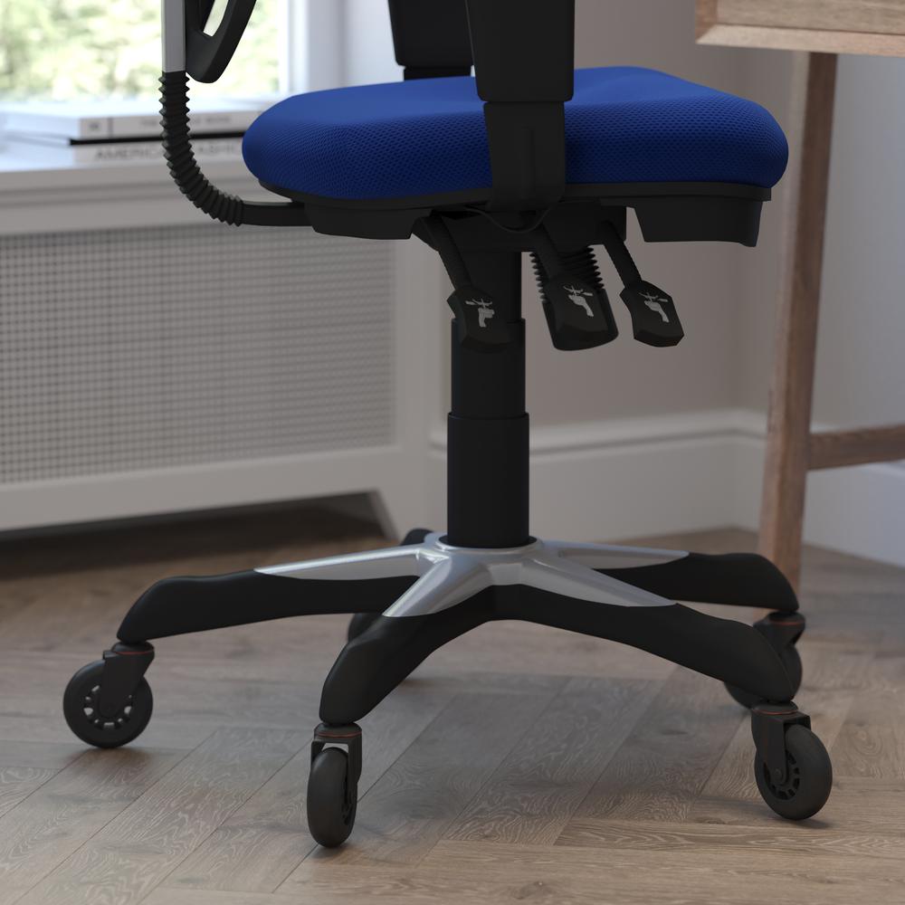 Mid-Back Blue Mesh Multifunction Executive Swivel Office Chair and Roller Wheels. Picture 7