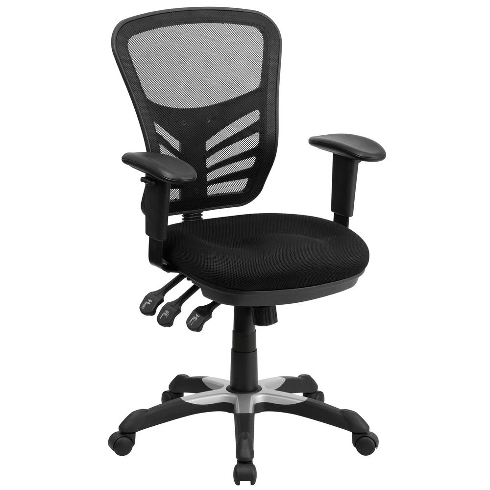 Mid-Back Black Mesh Multifunction Executive Swivel Ergonomic Office Chair with Adjustable Arms. Picture 2