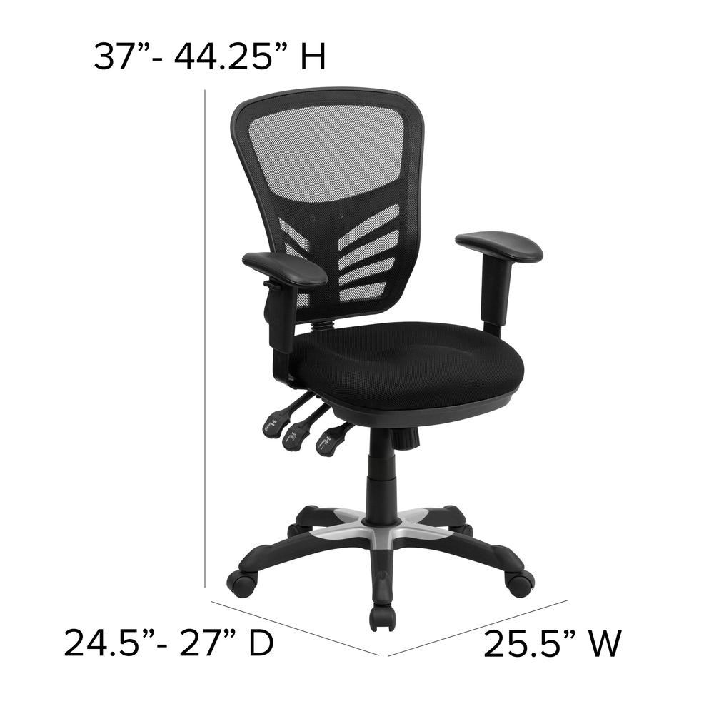 Mid-Back Black Mesh Multifunction Executive Swivel Ergonomic Office Chair with Adjustable Arms. Picture 2