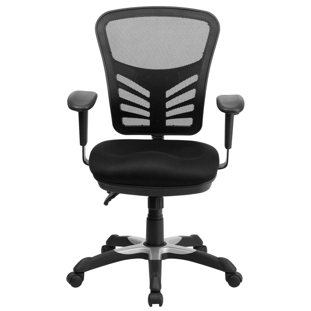 Mid-Back Black Mesh Multifunction Executive Swivel Ergonomic Office Chair with Adjustable Arms. Picture 5