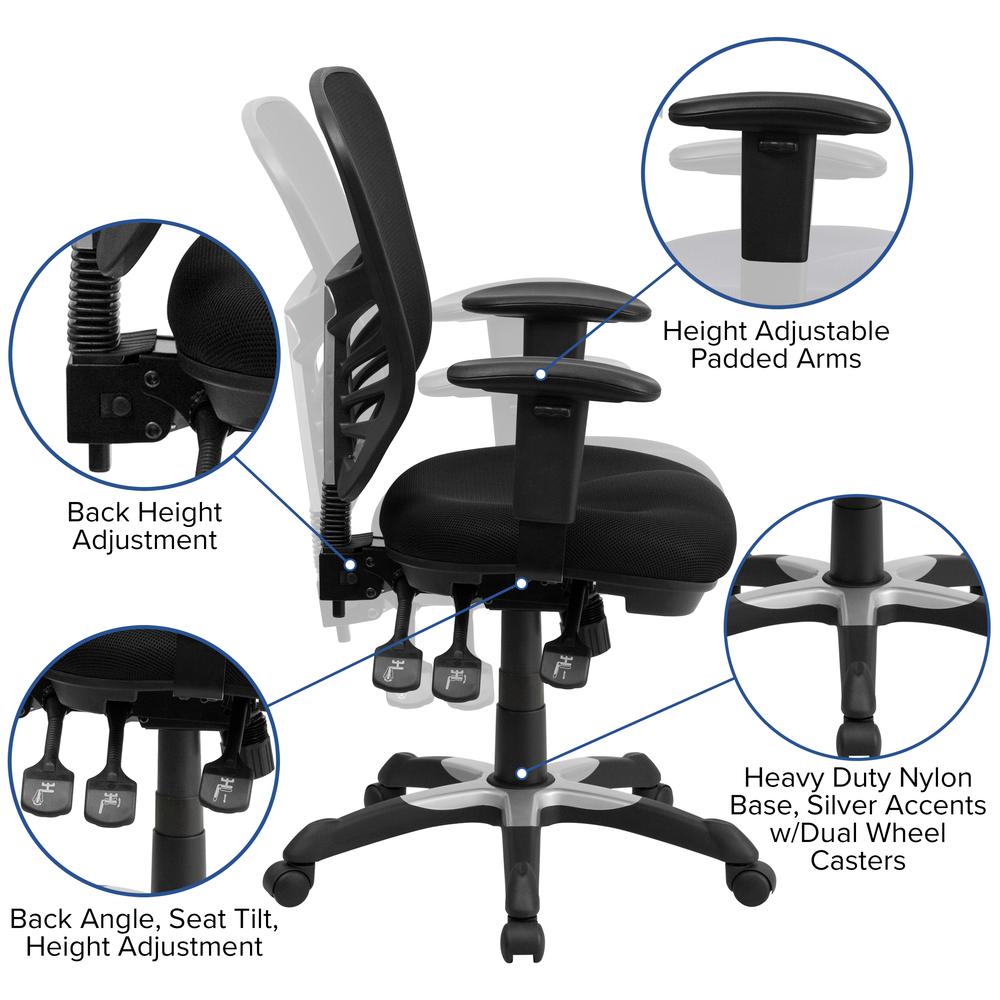 Mid-Back Black Mesh Multifunction Executive Swivel Ergonomic Office Chair with Adjustable Arms. Picture 6