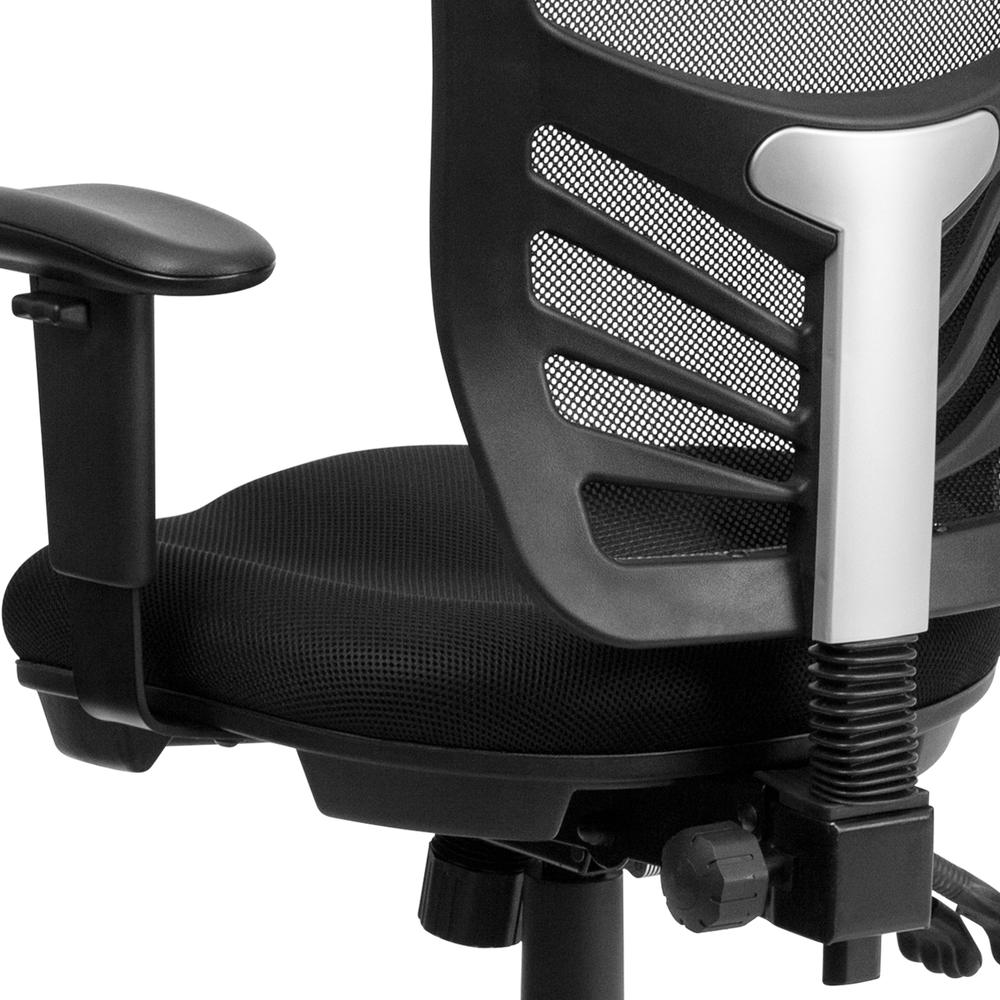 Mid-Back Black Mesh Multifunction Executive Swivel Ergonomic Office Chair with Adjustable Arms. Picture 8