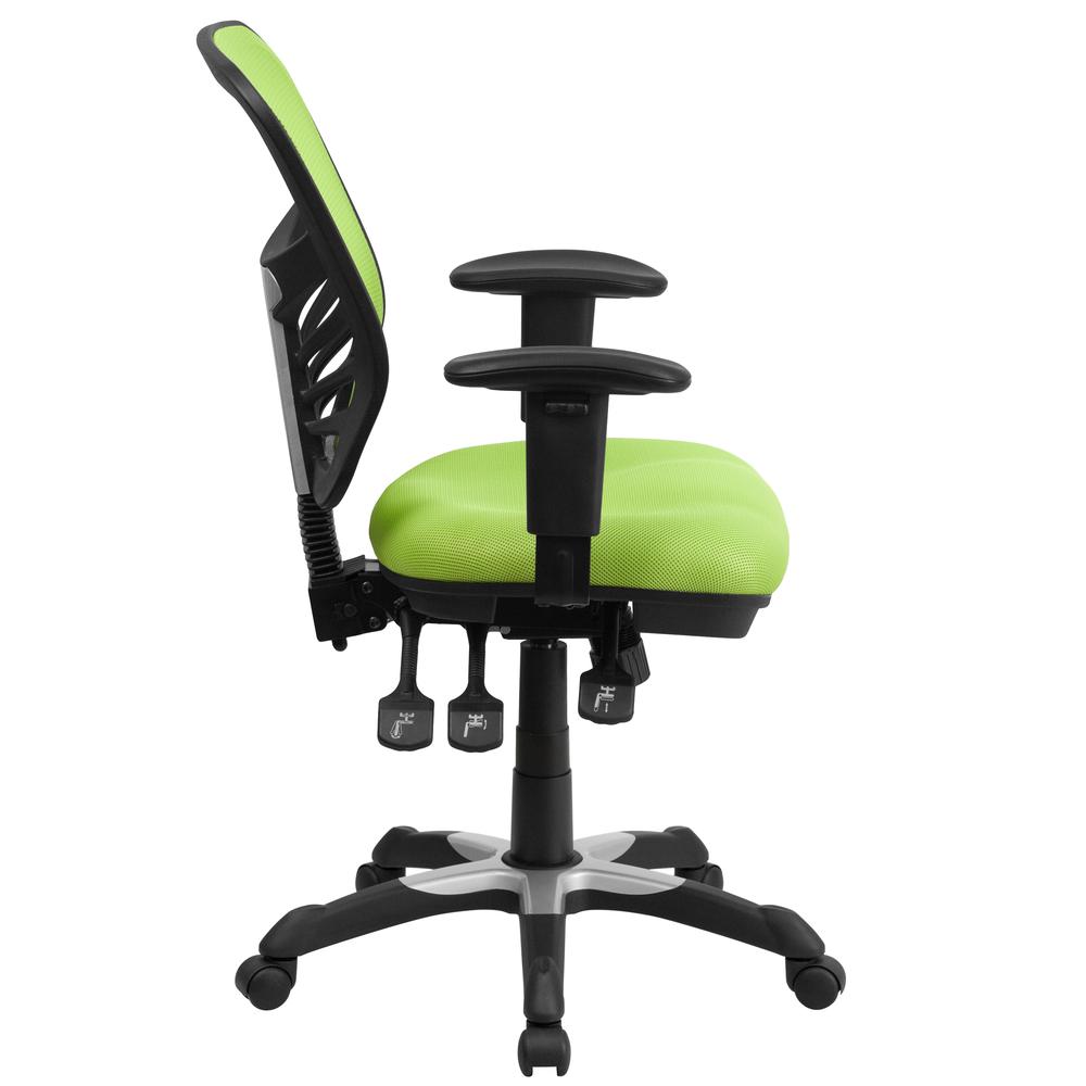 Mid-Back Green Mesh Multifunction Executive Swivel Ergonomic Office Chair with Adjustable Arms. Picture 3