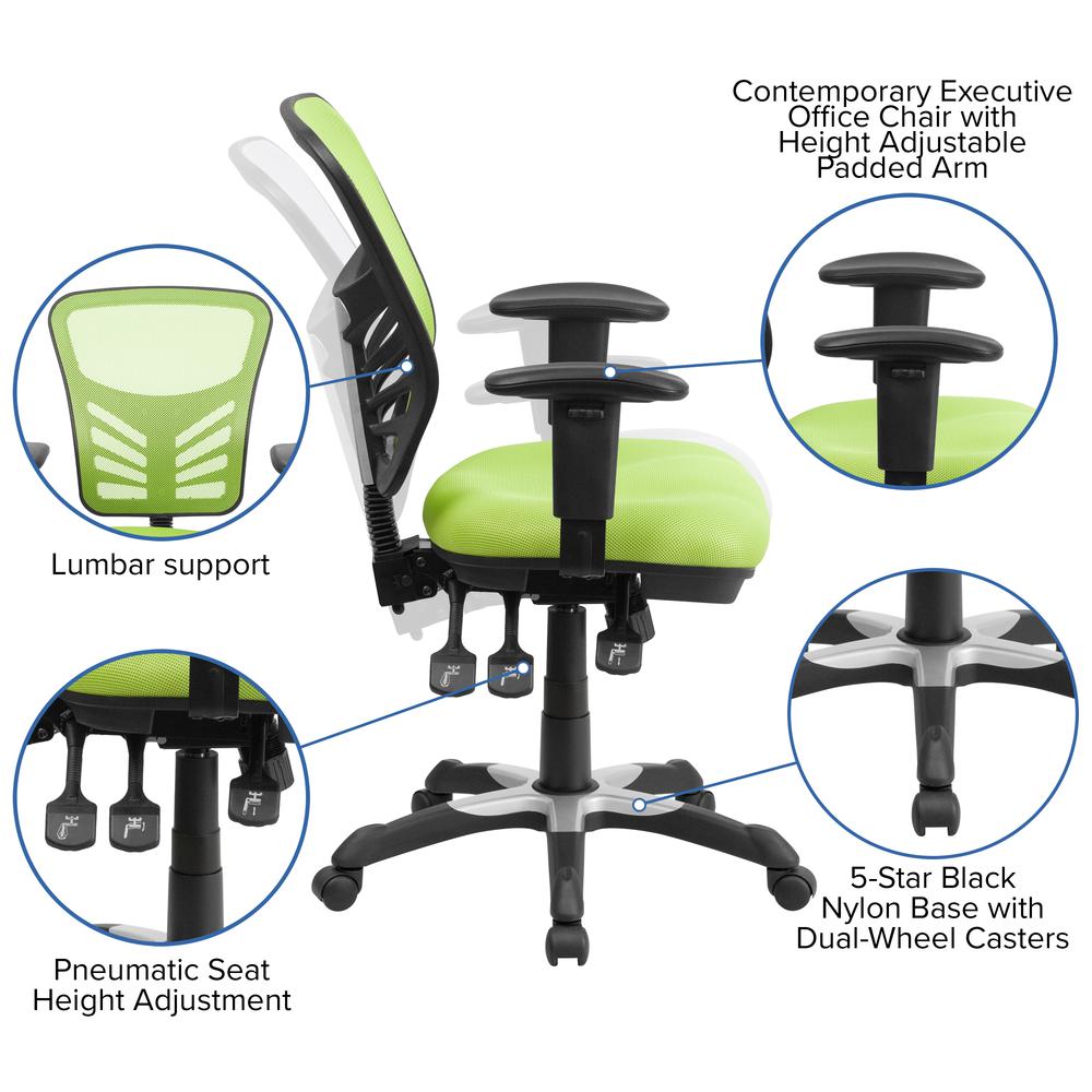 Mid-Back Green Mesh Multifunction Executive Swivel Ergonomic Office Chair with Adjustable Arms. Picture 6