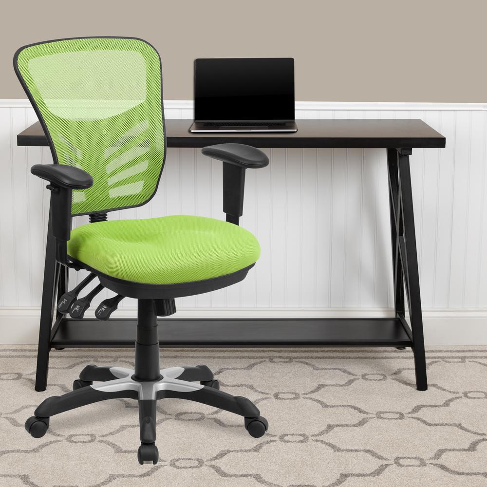 Mid-Back Green Mesh Multifunction Executive Swivel Ergonomic Office Chair with Adjustable Arms. Picture 9
