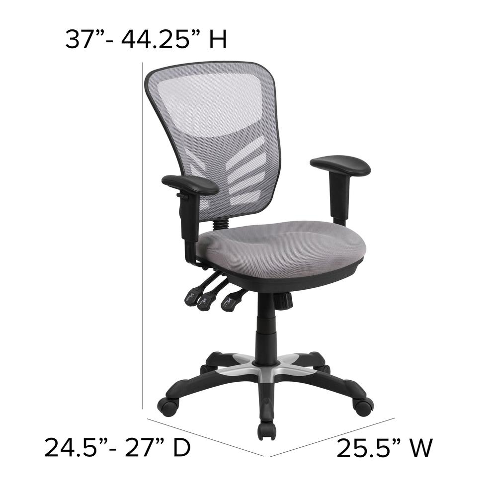 Mid-Back Gray Mesh Multifunction Executive Swivel Ergonomic Office Chair with Adjustable Arms. Picture 2