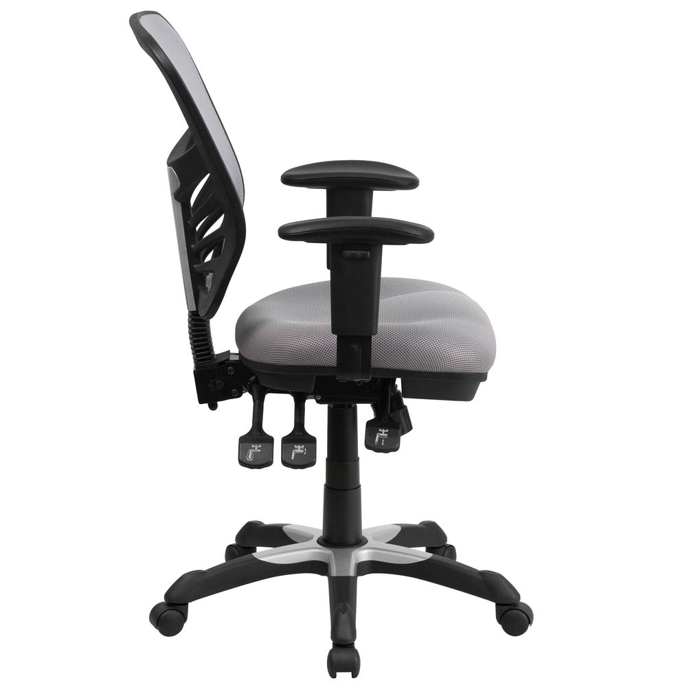 Mid-Back Gray Mesh Multifunction Executive Swivel Ergonomic Office Chair with Adjustable Arms. Picture 3