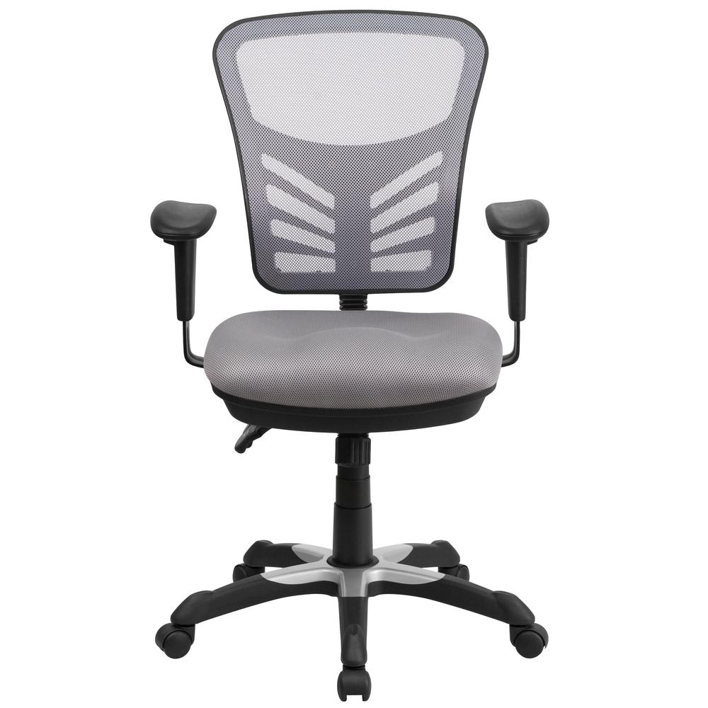 Mid-Back Gray Mesh Multifunction Executive Swivel Ergonomic Office Chair with Adjustable Arms. Picture 4