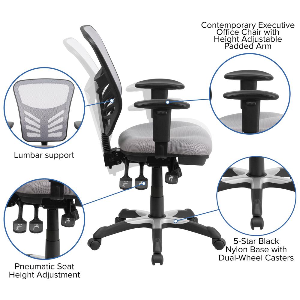 Mid-Back Gray Mesh Multifunction Executive Swivel Ergonomic Office Chair with Adjustable Arms. Picture 6