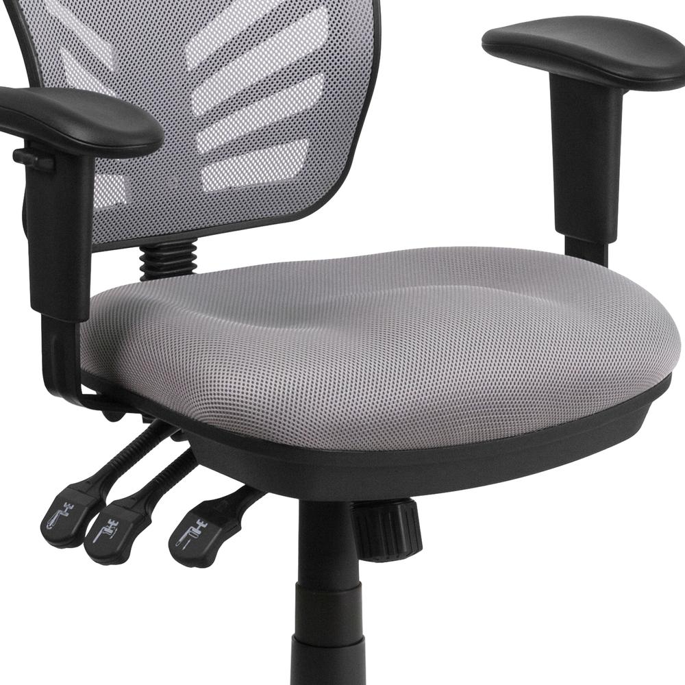 Mid-Back Gray Mesh Multifunction Executive Swivel Ergonomic Office Chair with Adjustable Arms. Picture 7