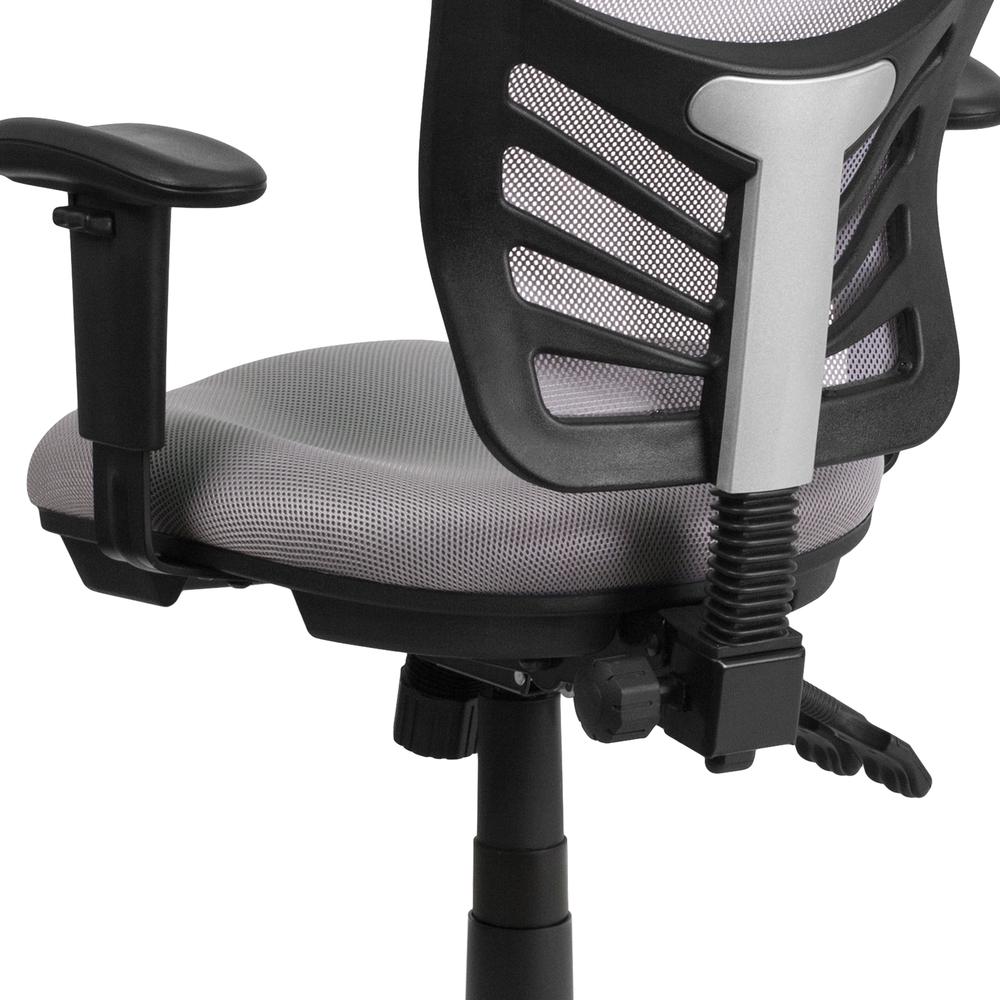 Mid-Back Gray Mesh Multifunction Executive Swivel Ergonomic Office Chair with Adjustable Arms. Picture 8