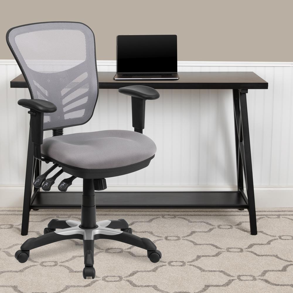 Mid-Back Gray Mesh Multifunction Executive Swivel Ergonomic Office Chair with Adjustable Arms. Picture 9
