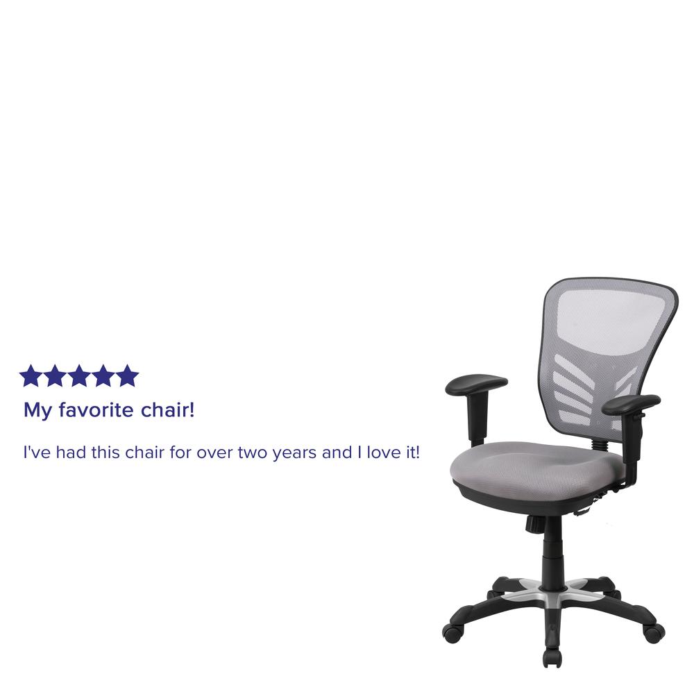 Mid-Back Gray Mesh Multifunction Executive Swivel Ergonomic Office Chair with Adjustable Arms. Picture 10