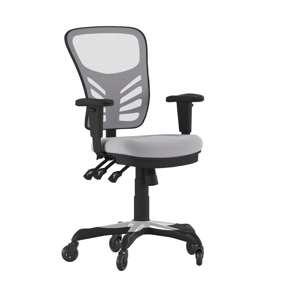 Mid-Back Gray Mesh Multifunction Executive Swivel Office Chair and Roller Wheels. Picture 2