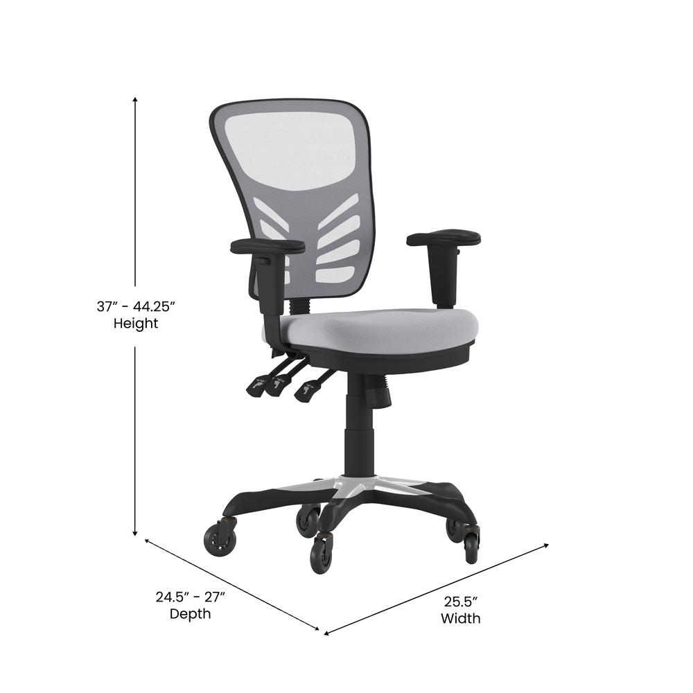 Mid-Back Gray Mesh Multifunction Executive Swivel Office Chair and Roller Wheels. Picture 5