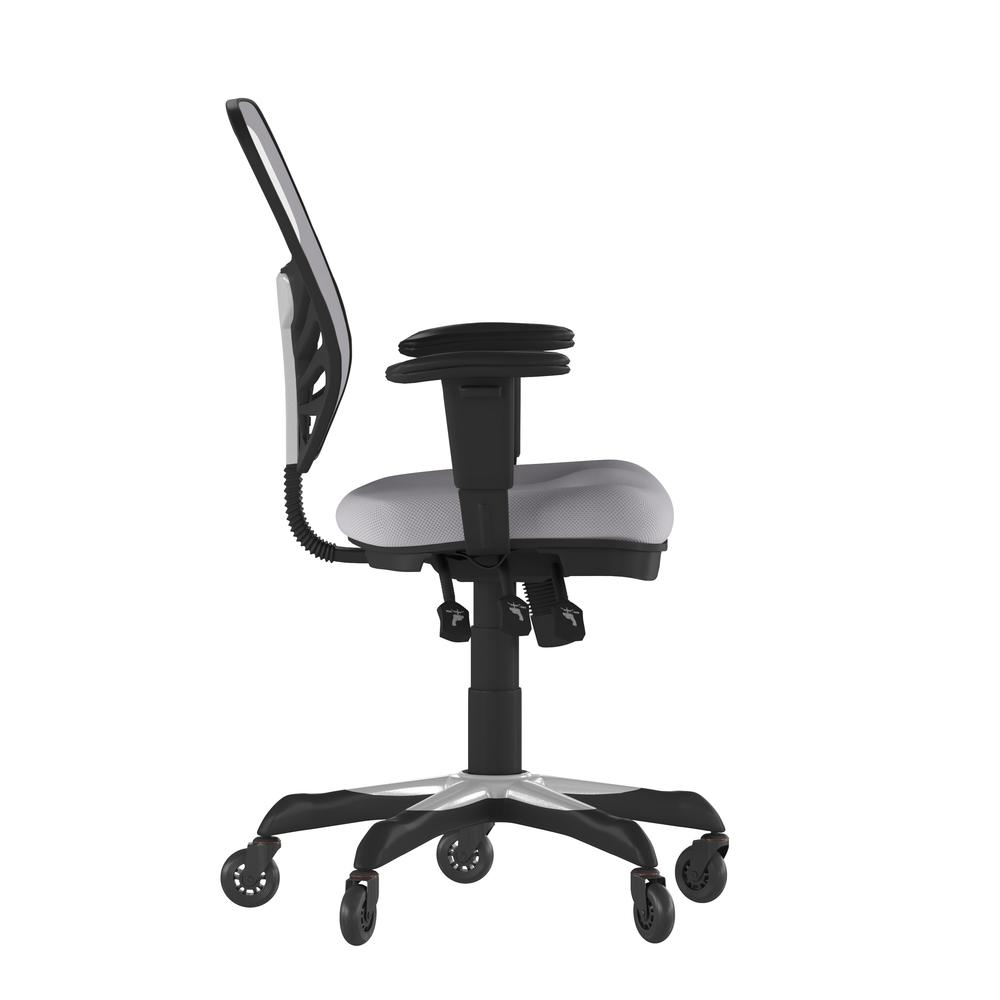 Mid-Back Gray Mesh Multifunction Executive Swivel Office Chair and Roller Wheels. Picture 8