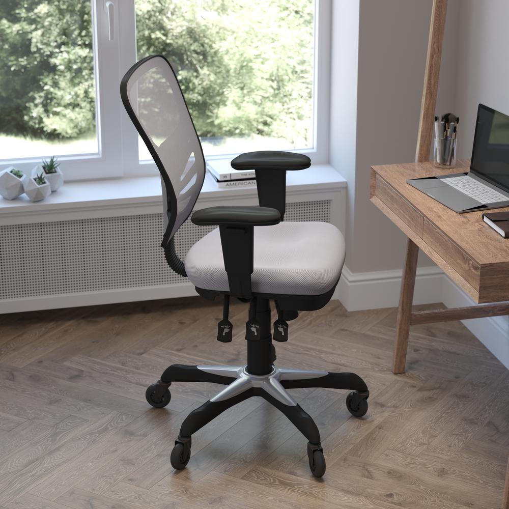 Mid-Back Gray Mesh Multifunction Executive Swivel Office Chair and Roller Wheels. Picture 6