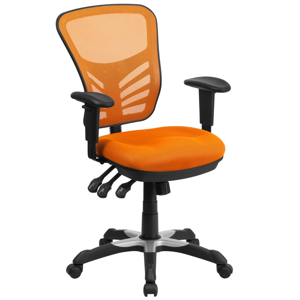 Mid-Back Orange Mesh Multifunction Executive Swivel Ergonomic Office Chair with Adjustable Arms. The main picture.