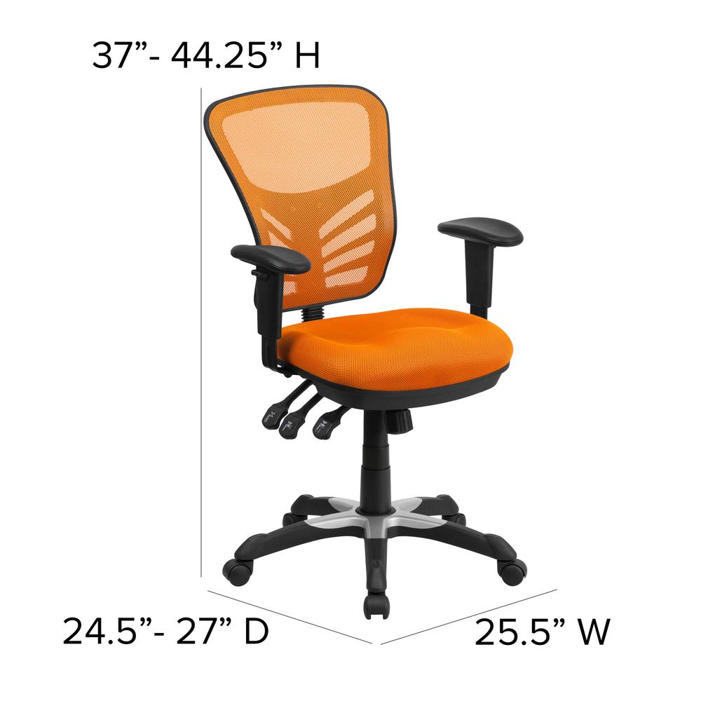Mid-Back Orange Mesh Multifunction Executive Swivel Ergonomic Office Chair with Adjustable Arms. Picture 2