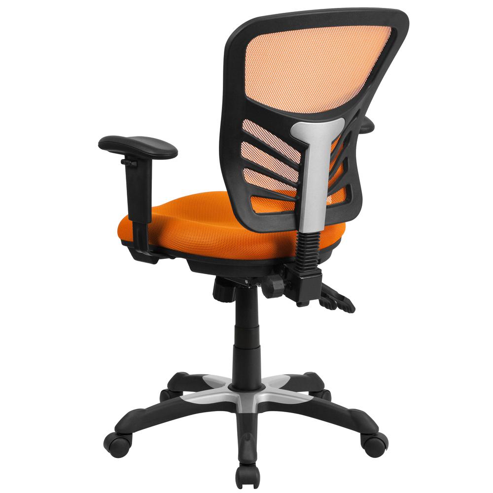 Mid-Back Orange Mesh Multifunction Executive Swivel Ergonomic Office Chair with Adjustable Arms. Picture 4