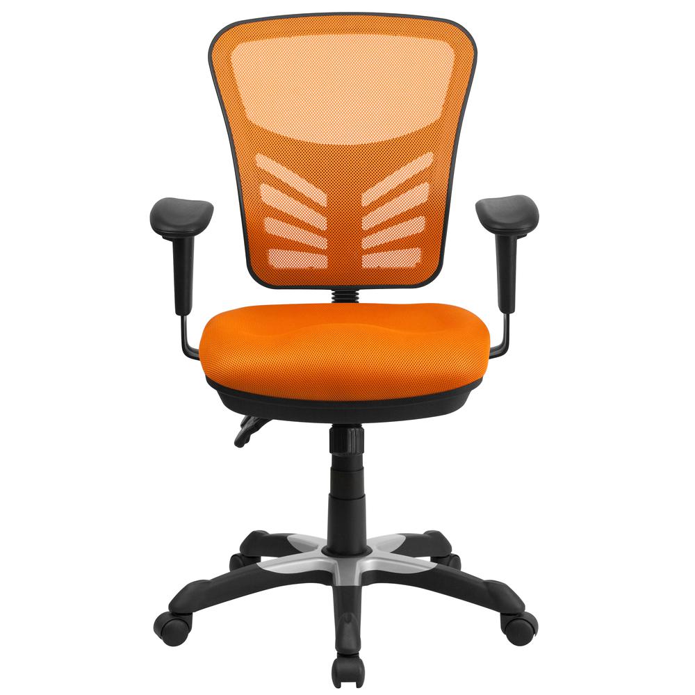 Mid-Back Orange Mesh Multifunction Executive Swivel Ergonomic Office Chair with Adjustable Arms. Picture 5