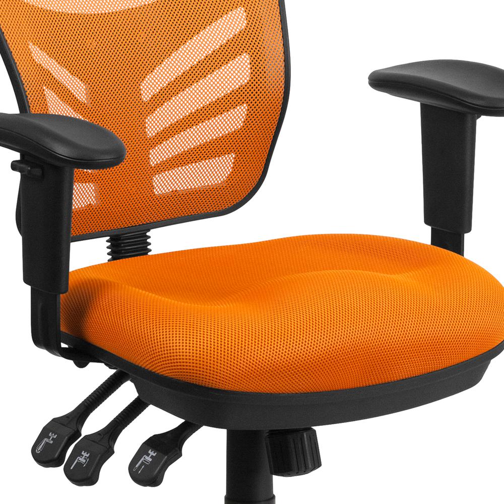 Mid-Back Orange Mesh Multifunction Executive Swivel Ergonomic Office Chair with Adjustable Arms. Picture 7