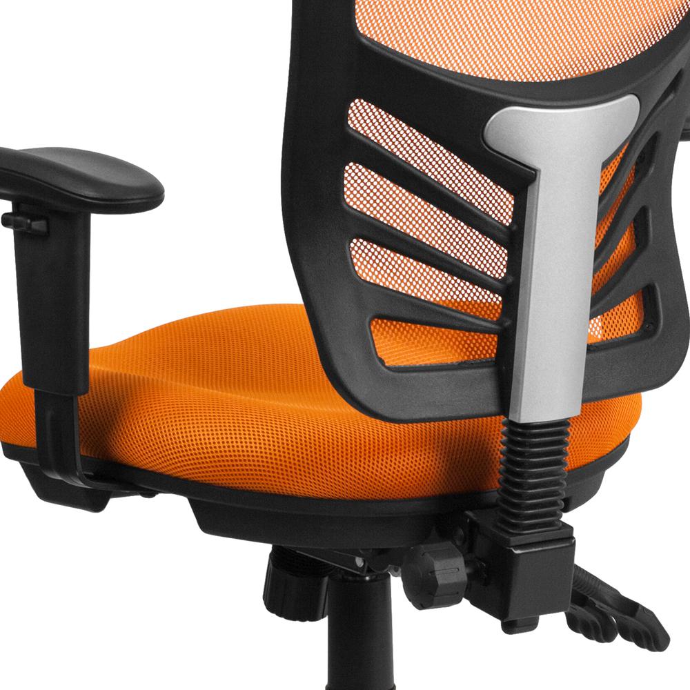 Mid-Back Orange Mesh Multifunction Executive Swivel Ergonomic Office Chair with Adjustable Arms. Picture 8