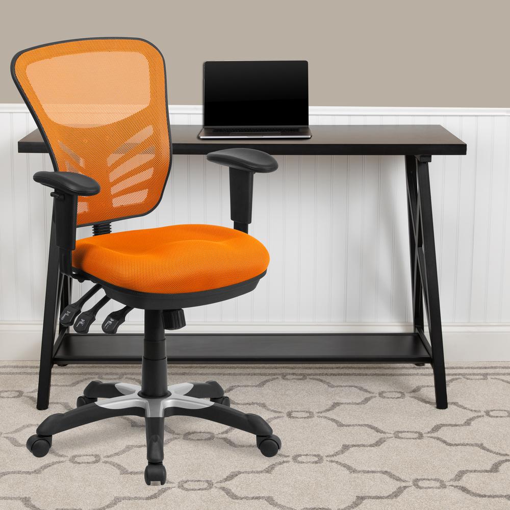 Mid-Back Orange Mesh Multifunction Executive Swivel Ergonomic Office Chair with Adjustable Arms. Picture 9