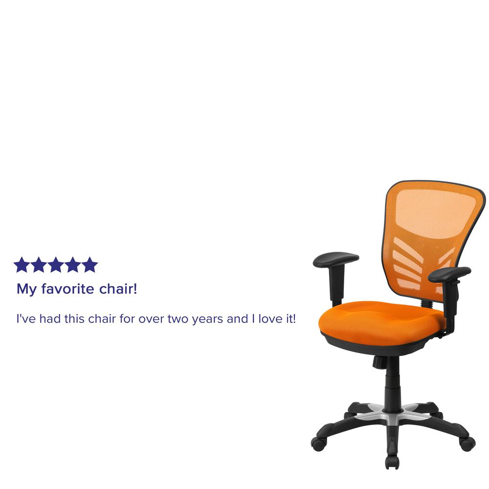 Mid-Back Orange Mesh Multifunction Executive Swivel Ergonomic Office Chair with Adjustable Arms. Picture 10