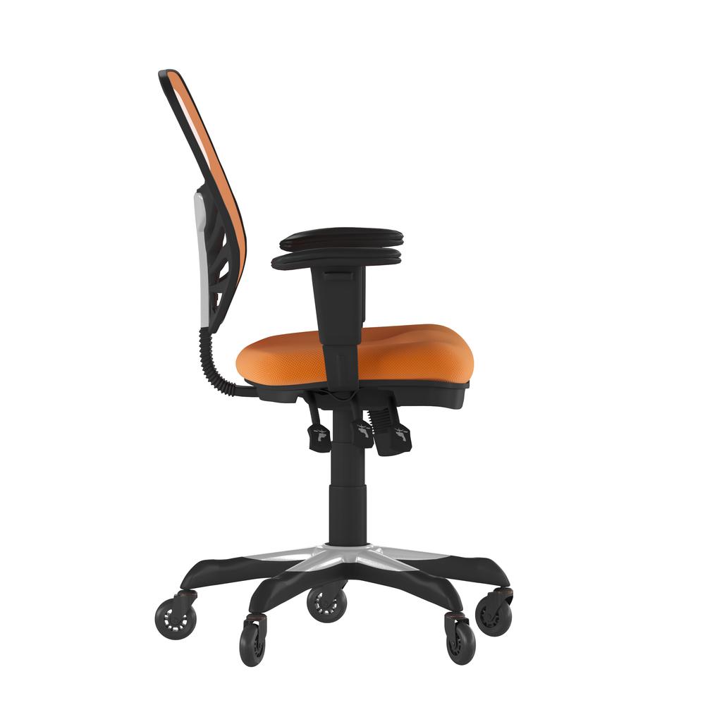 Nicholas Mid-Back Orange Mesh Multifunction Executive Swivel Ergonomic Office Chair with Adjustable Arms and Transparent Roller Wheels. Picture 8