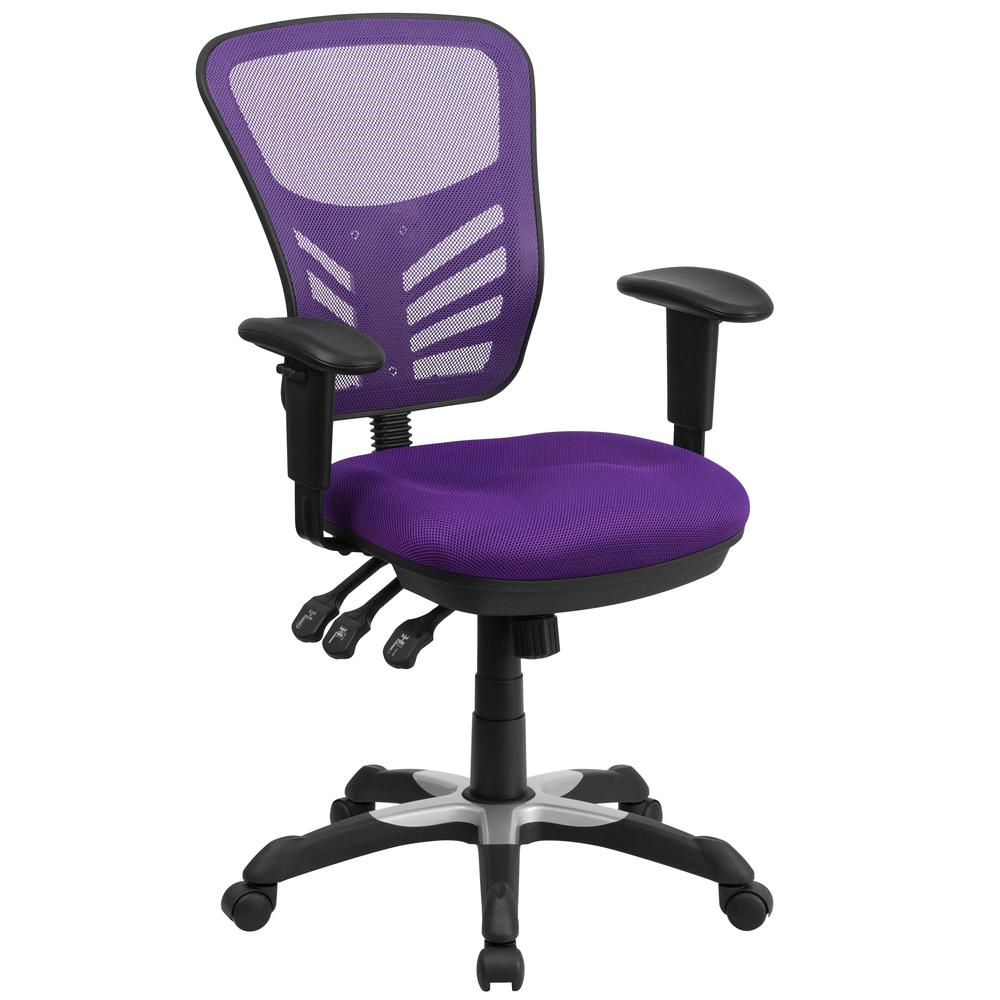 Mid-Back Purple Mesh Multifunction Executive Swivel Ergonomic Office Chair with Adjustable Arms. Picture 2
