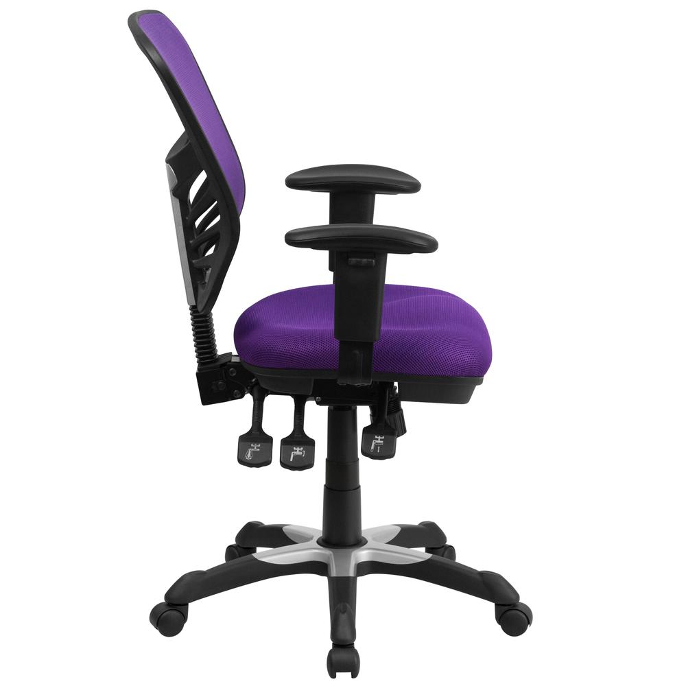 Mid-Back Purple Mesh Multifunction Executive Swivel Ergonomic Office Chair with Adjustable Arms. Picture 3