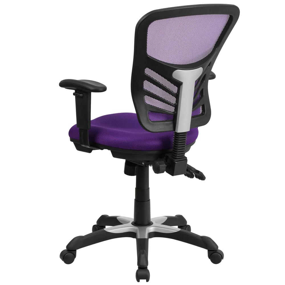 Mid-Back Purple Mesh Multifunction Executive Swivel Ergonomic Office Chair with Adjustable Arms. Picture 4