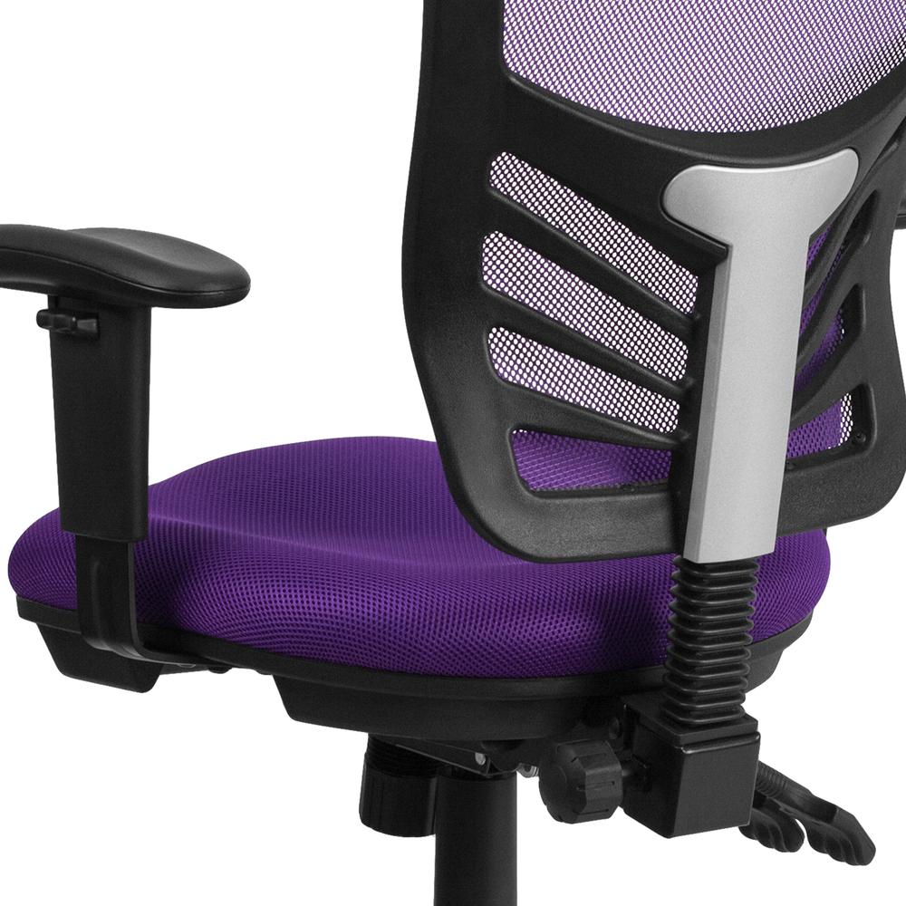 Mid-Back Purple Mesh Multifunction Executive Swivel Ergonomic Office Chair with Adjustable Arms. Picture 7