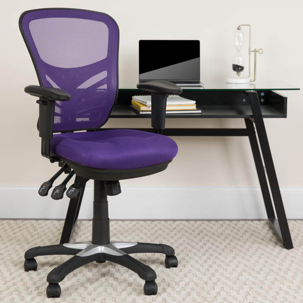 Mid-Back Purple Mesh Multifunction Executive Swivel Ergonomic Office Chair with Adjustable Arms. Picture 8