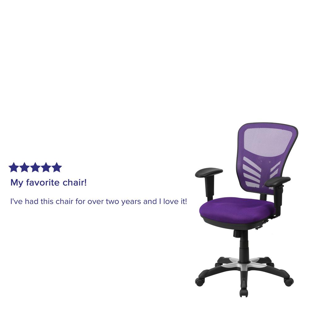 Mid-Back Purple Mesh Multifunction Executive Swivel Ergonomic Office Chair with Adjustable Arms. Picture 9