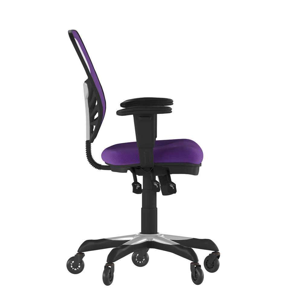 Nicholas Mid-Back Purple Mesh Multifunction Executive Swivel Ergonomic Office Chair with Adjustable Arms and Transparent Roller Wheels. Picture 8
