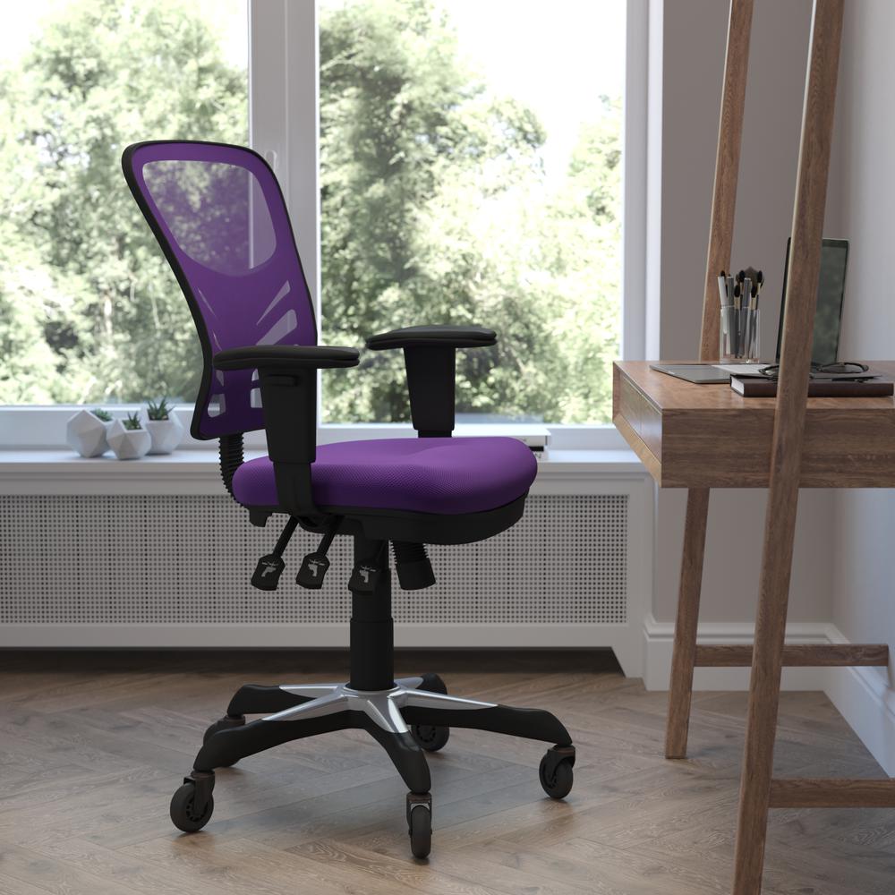 Nicholas Mid-Back Purple Mesh Multifunction Executive Swivel Ergonomic Office Chair with Adjustable Arms and Transparent Roller Wheels. The main picture.